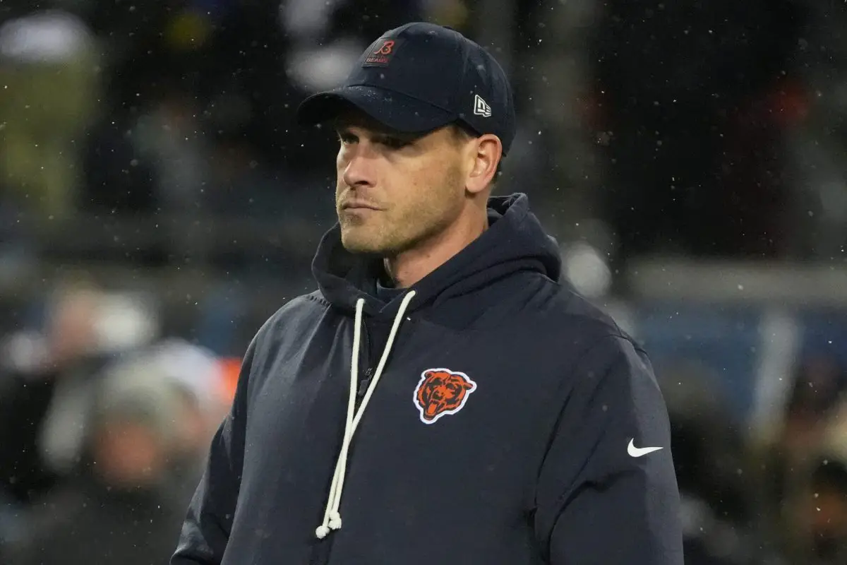Chicago Bears head coach Ben Johnson looks on during warmups before an NFC Divisional Round game against the Los Angeles Rams